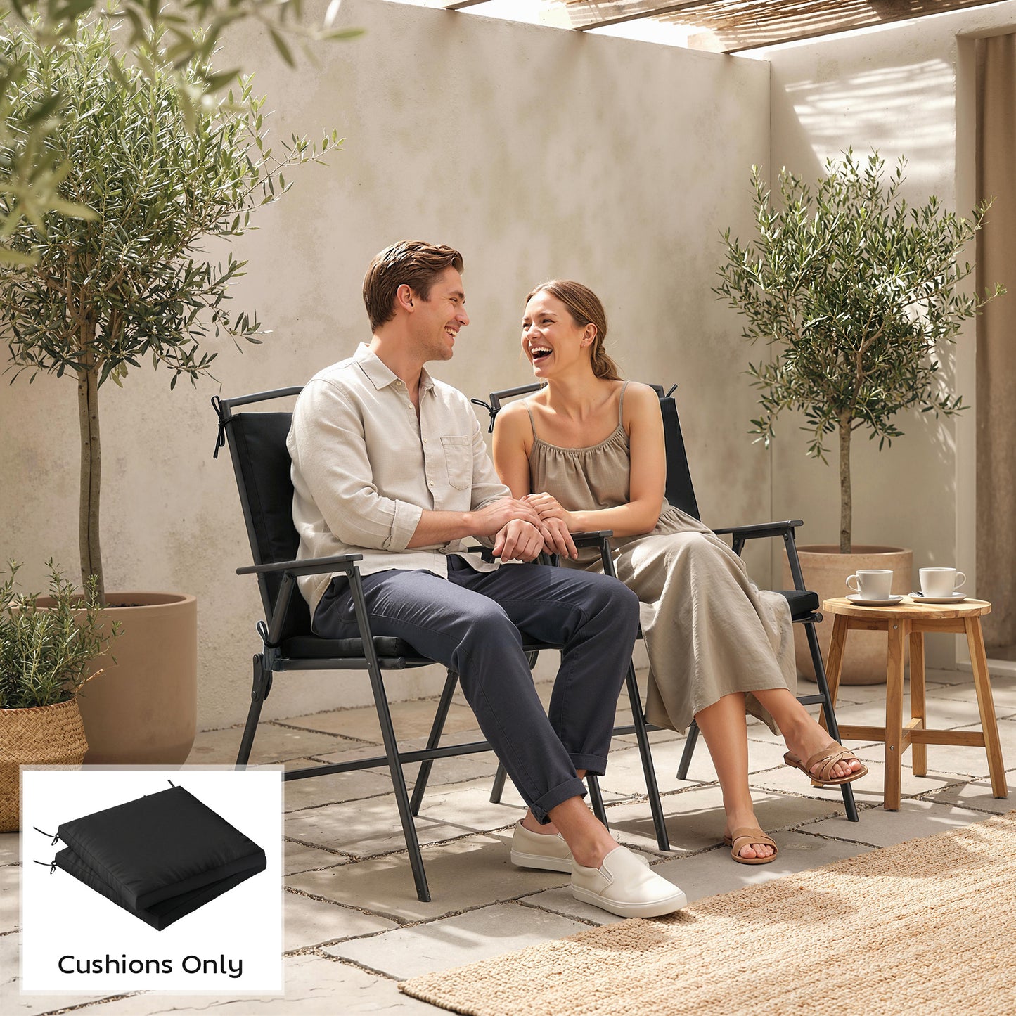 2Pcs Garden Chair Cushions, Waterproof Seat Pads, Black