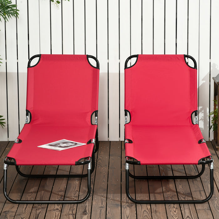 Folding Sun Loungers Set of 2 with Adjustable Backrest, Wine Red