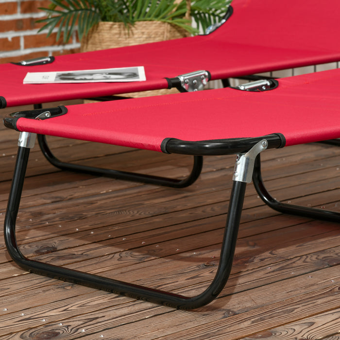 Folding Sun Loungers Set of 2 with Adjustable Backrest, Wine Red