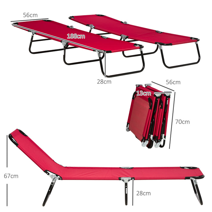 Folding Sun Loungers Set of 2 with Adjustable Backrest, Wine Red