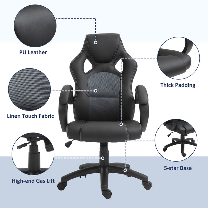 High-Back Office Chair Faux Leather Swivel Computer Desk Chair for Home Office with Wheels Armrests Black