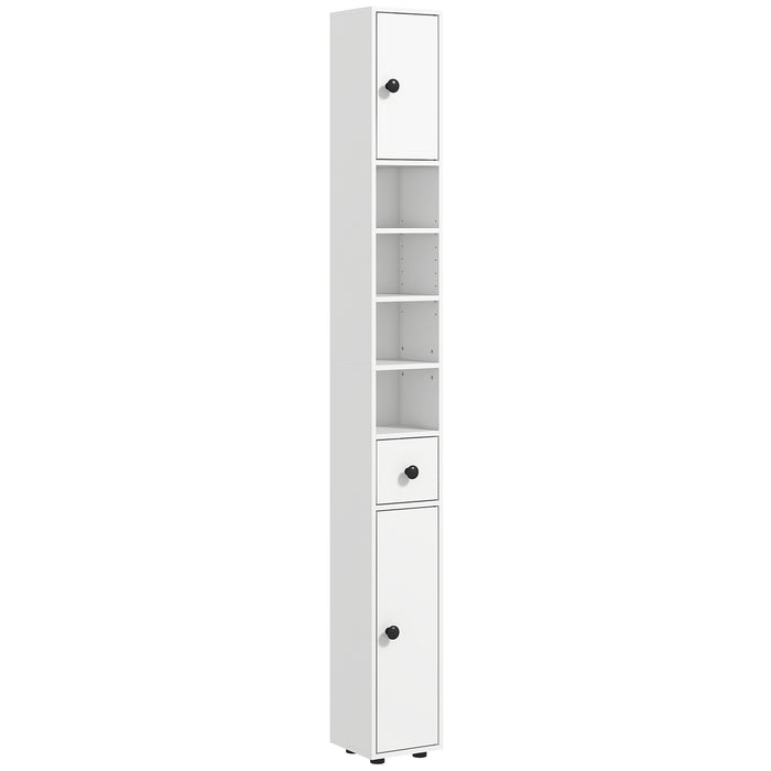 Slim Bathroom Cabinet, Toilet Roll Storage w/ Open Shelfs, White