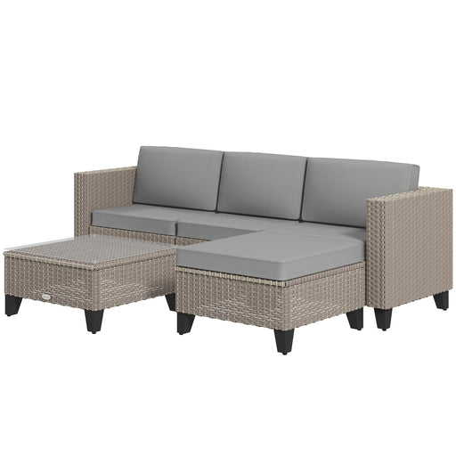 5-Piece Rattan Patio Furniture Set with Corner Sofa, Footstools, Coffee Table, for Poolside, Brown