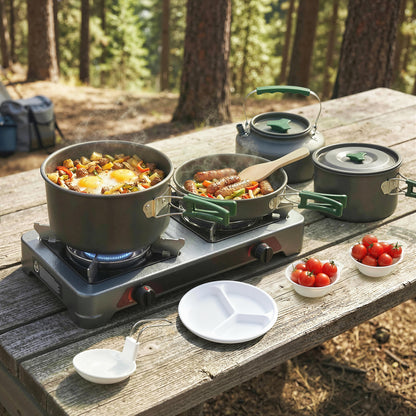 Camping Cookware Set for 4-5 People, Aluminium Camping Cook, Grey