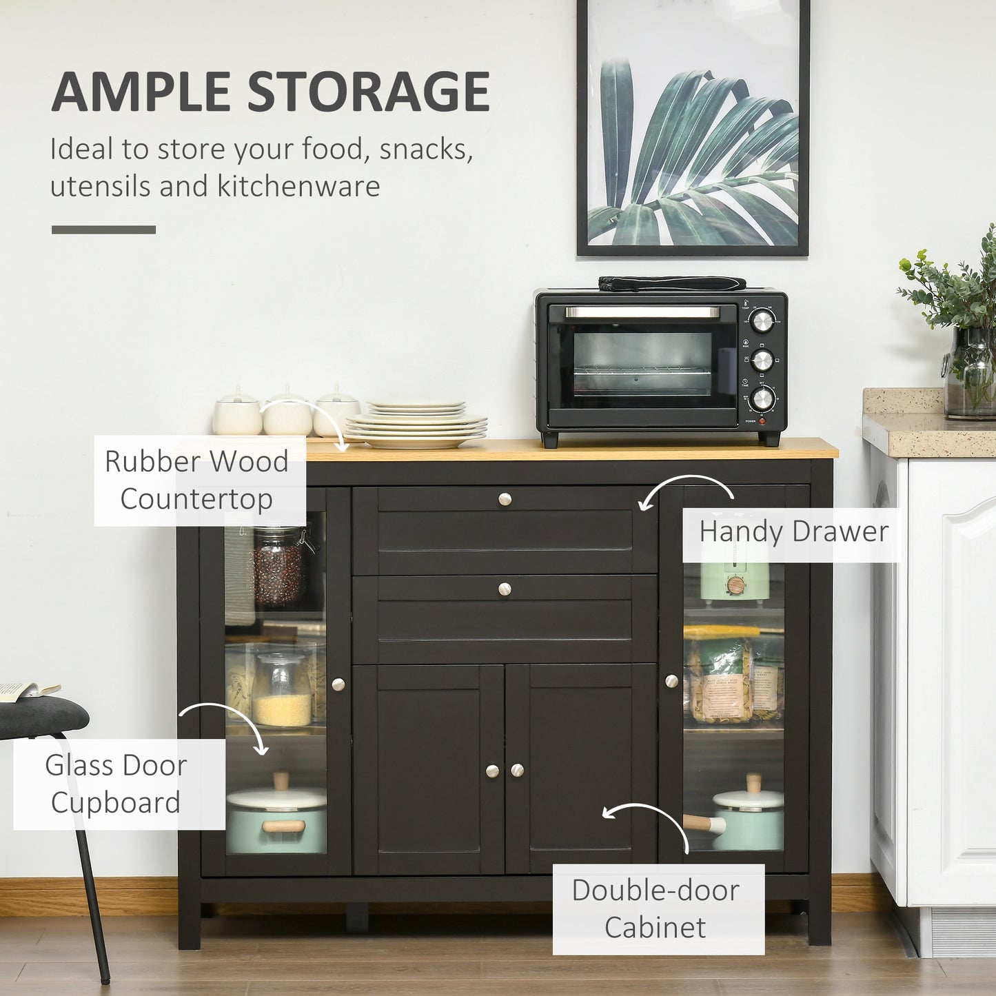 Modern Storage Cabinet with 4 Doors and 2 Drawers, Black Brown