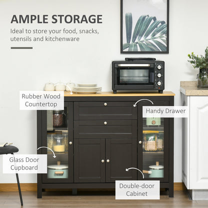Modern Storage Cabinet with 4 Doors and 2 Drawers, Black Brown