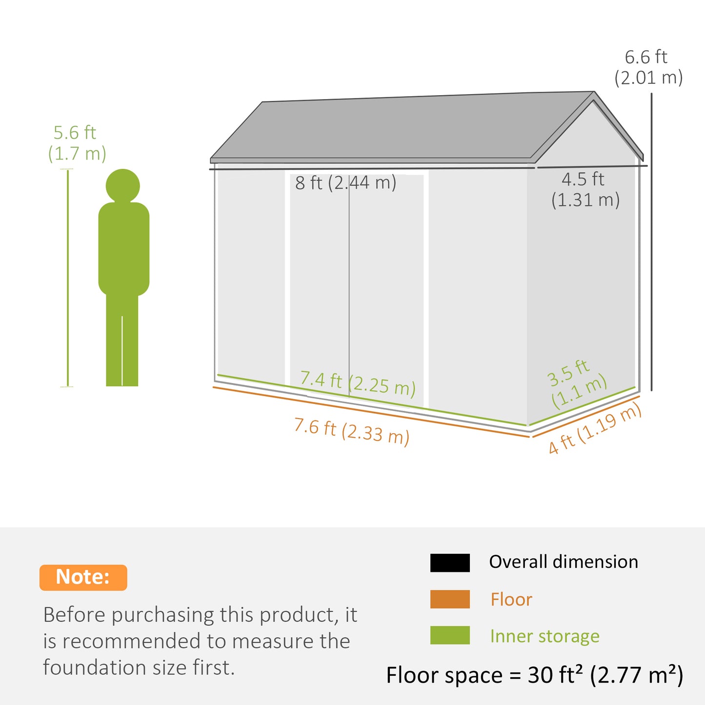 8 x 4 ft Resin Garden Shed with Floor, Lockable Doors, Light Grey