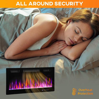 36" Wall Electric Fireplace, Slim Electric Fire, 1800W, Black