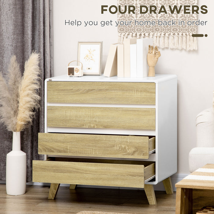 Drawer Chest, 4-Drawer Storage Organiser for Bedroom, Living Room, 80cmx40cmx79.5cm, White and Natural