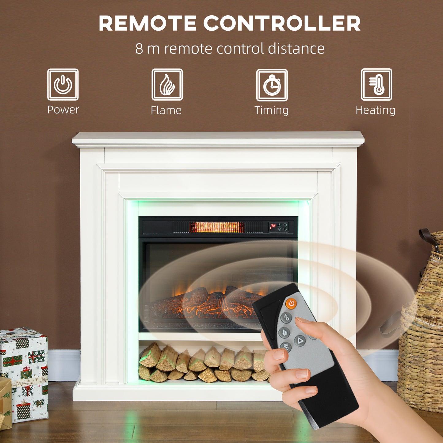 Electric Fireplace with Surround, LED Lights, 38" 1800W Inset Electric Fire and Mantel Reach up to 30 m² with Realistic Flame Effect