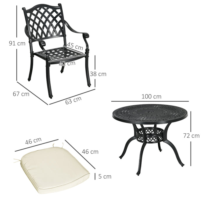 4 Seater Outdoor Dining Set with Cushions Parasol Hole Cast Aluminium