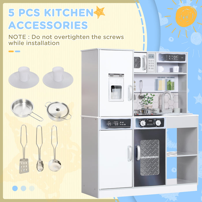 Play Kitchen, Pretend Toy Kitchen w/ Sounds Lights, Microwave