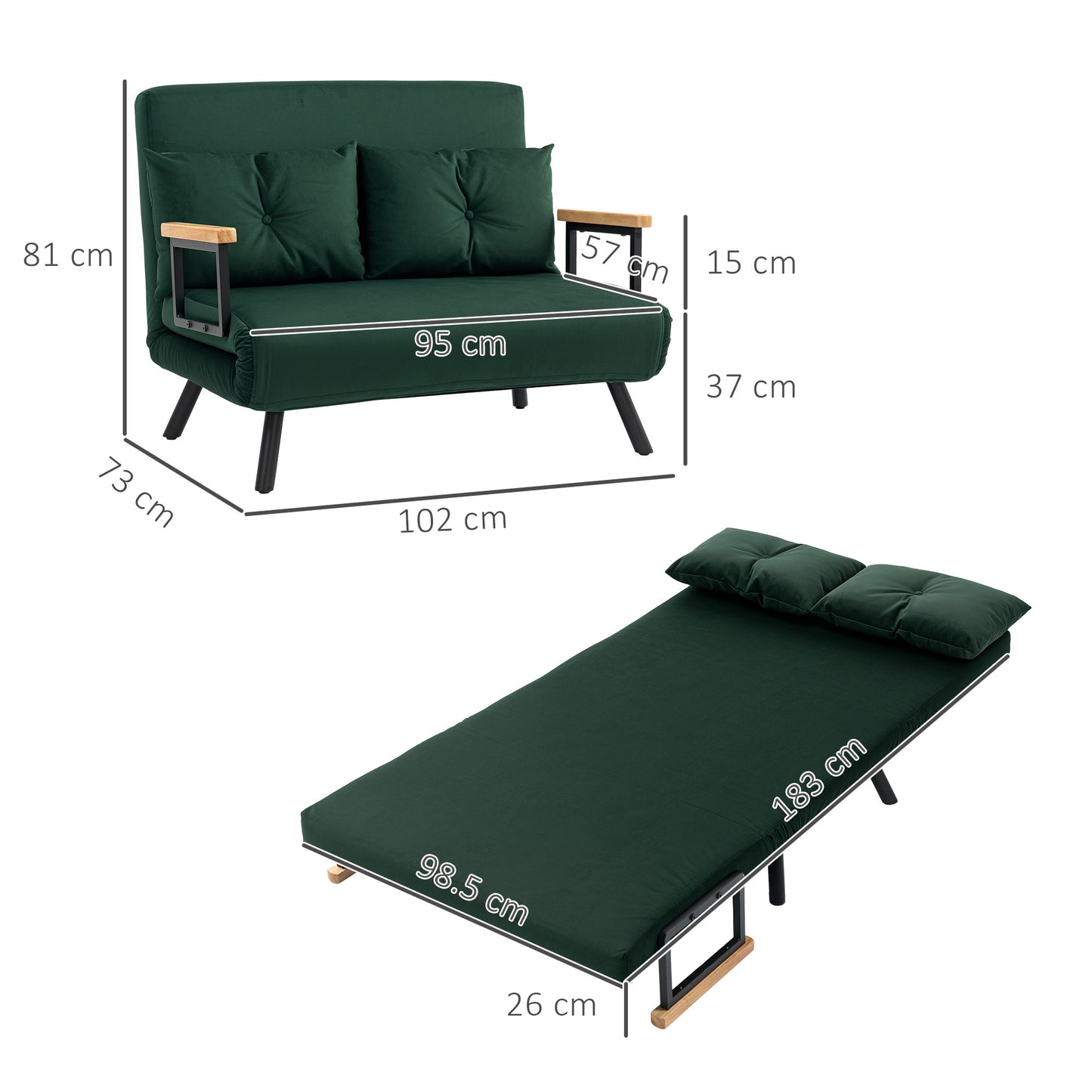 Click Clack 2 Seater Sofa Bed for Living Room, Guest Room, Green
