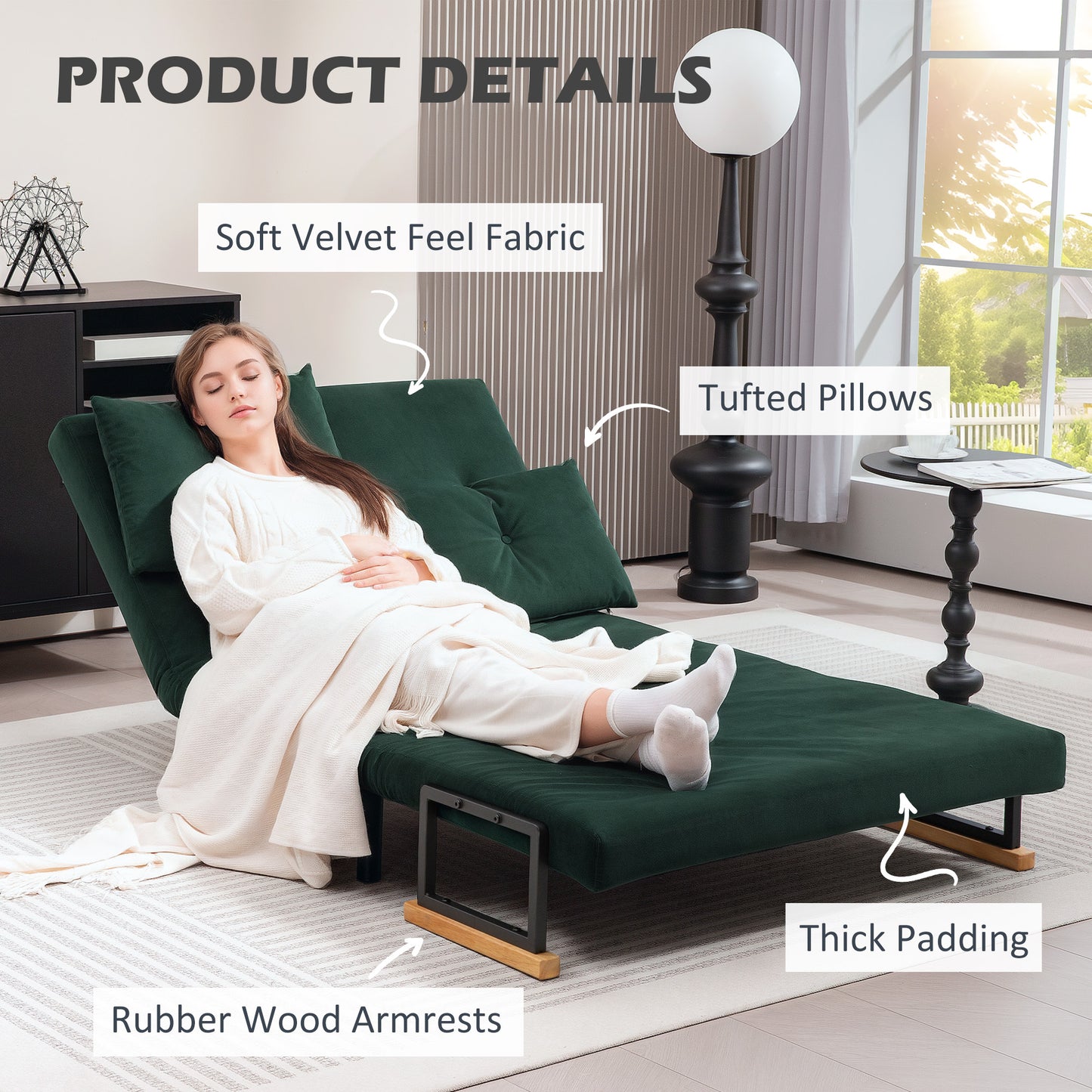 Click Clack 2 Seater Sofa Bed for Living Room, Guest Room, Green