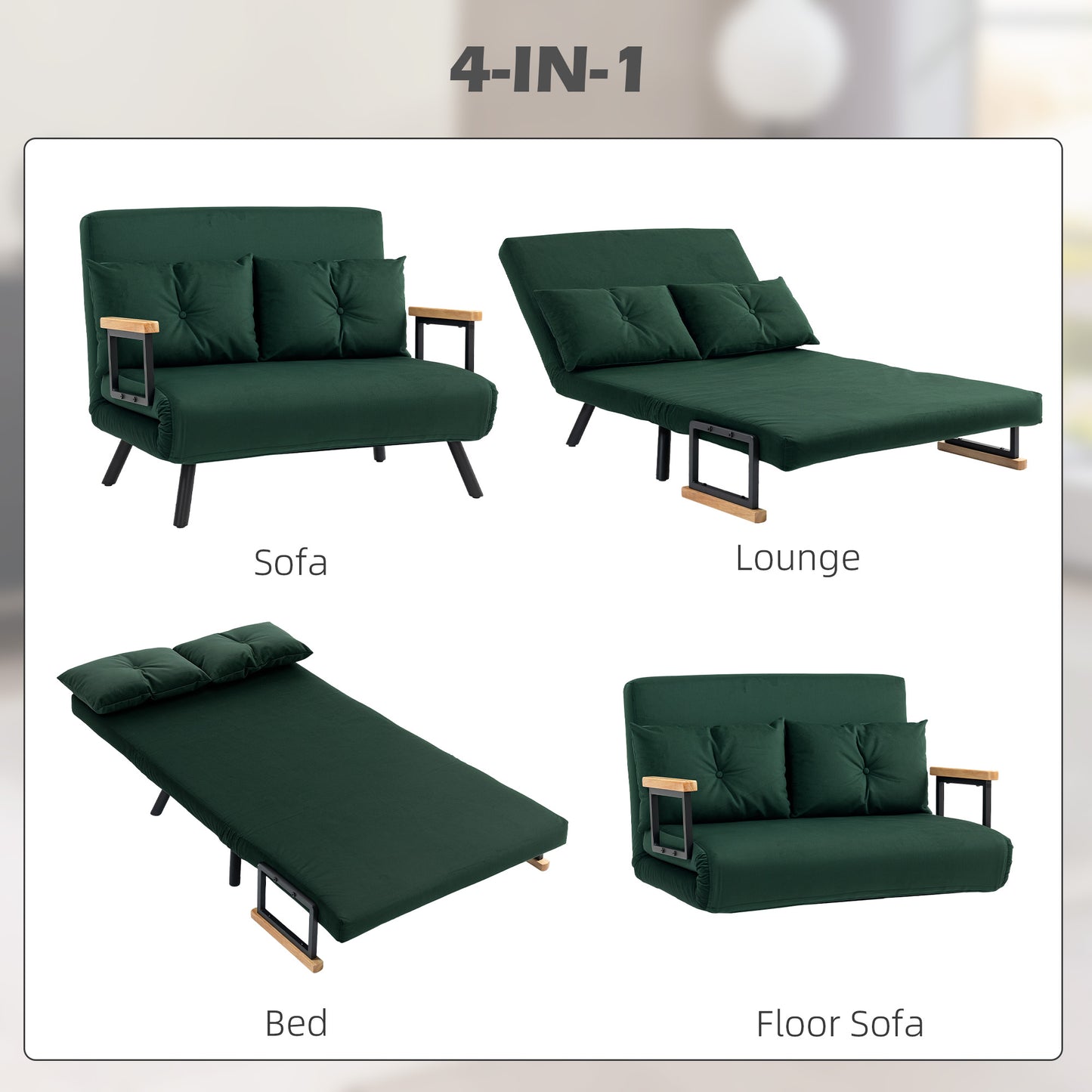 Click Clack 2 Seater Sofa Bed for Living Room, Guest Room, Green