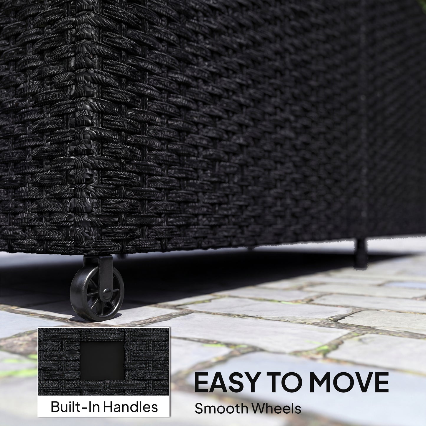 650L Garden Storage Box with Wheels, Waterproof Liner, Black