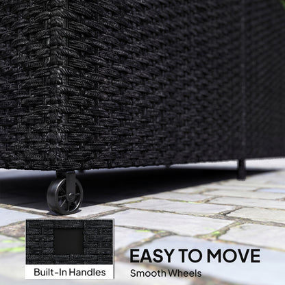 650L Garden Storage Box with Wheels, Waterproof Liner, Black