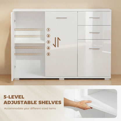 Modern Sideboard Kitchen Storage Cabinet, High Gloss White