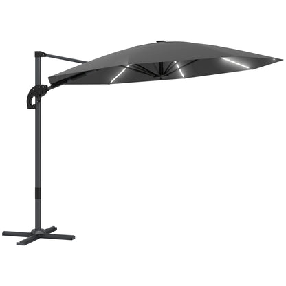 3(m) Garden Parasol w/ Lights, Crank Handle & Cross Base, Dark Grey