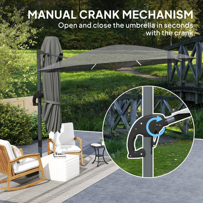 3(m) Garden Parasol w/ Lights, Crank Handle & Cross Base, Dark Grey