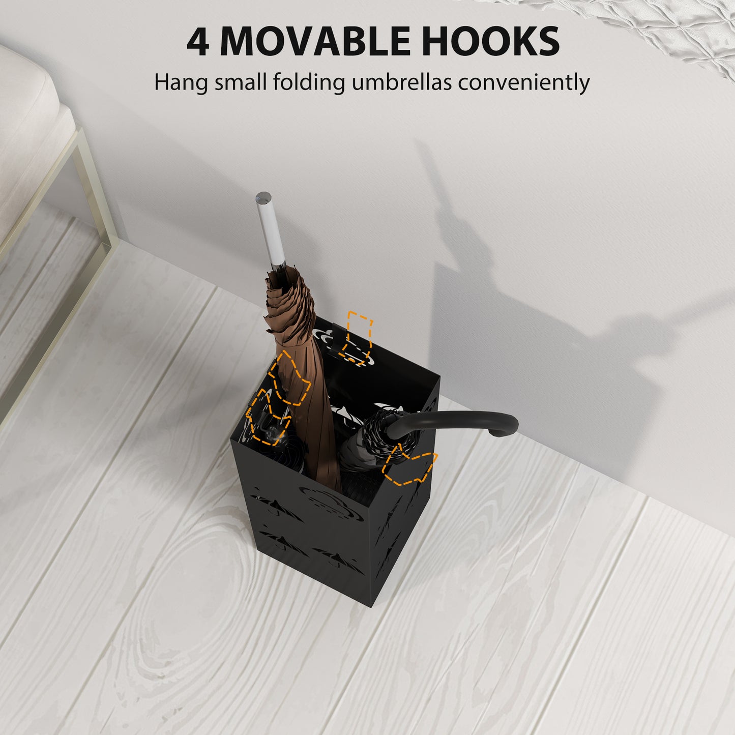 Decorative Umbrella Holder w/ Drip Tray 4 Hooks for Entryway Black