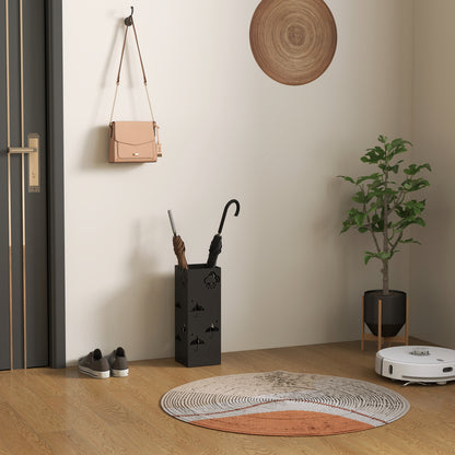 Decorative Umbrella Holder w/ Drip Tray 4 Hooks for Entryway Black