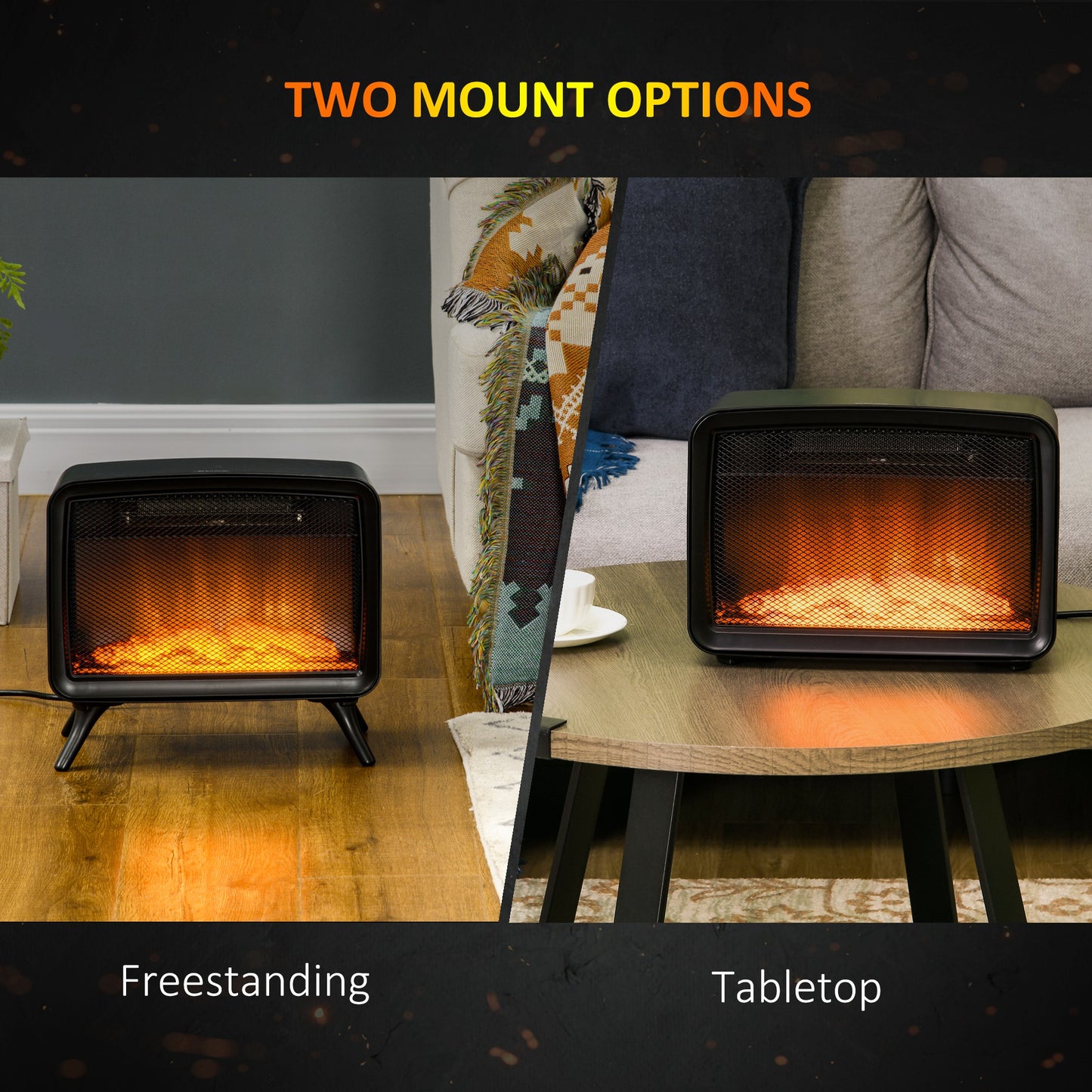 Electric Fireplace Stove, Freestanding or Tabletop, with LED Flame Effect, Overheating Protection, 800W/1600W