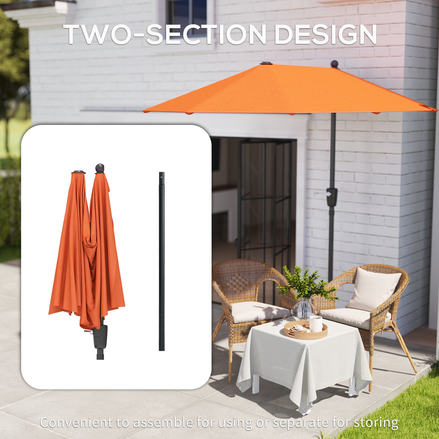 2m Half Garden Parasol Market Umbrella w/ Crank Handle, Orange