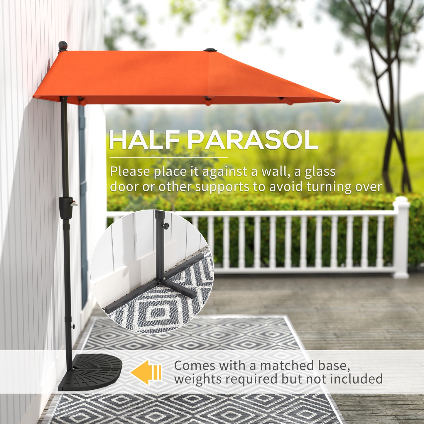 2m Half Garden Parasol Market Umbrella w/ Crank Handle, Orange