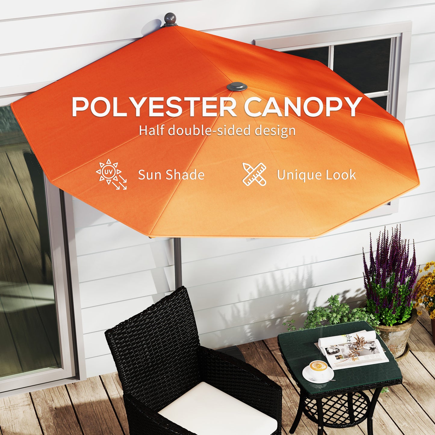 2m Half Garden Parasol Market Umbrella w/ Crank Handle, Orange