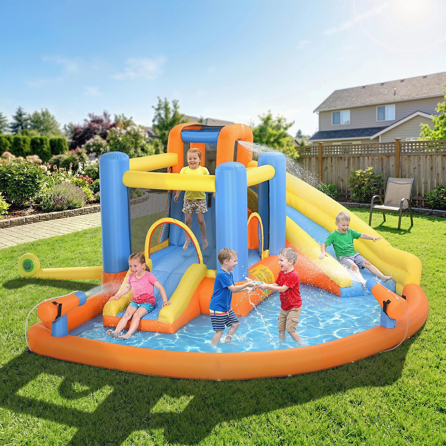 5 in 1 Inflatable Bouncy Castle for Children with Dual Slides
