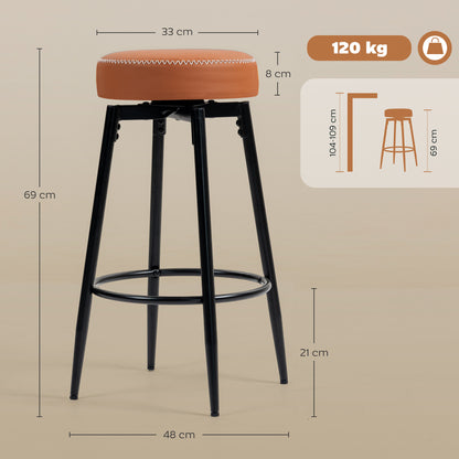 Swivel Bar Stools Set of 2, PU Leather Barstools with Footrest