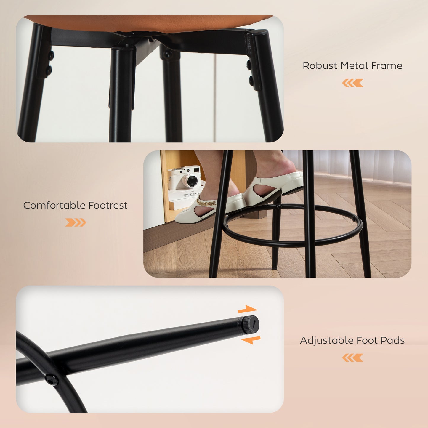 Swivel Bar Stools Set of 2, PU Leather Barstools with Footrest