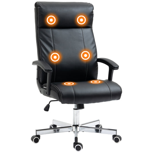 Massage Office Chair PU Leather Computer Chair w/ Tilt Function Black