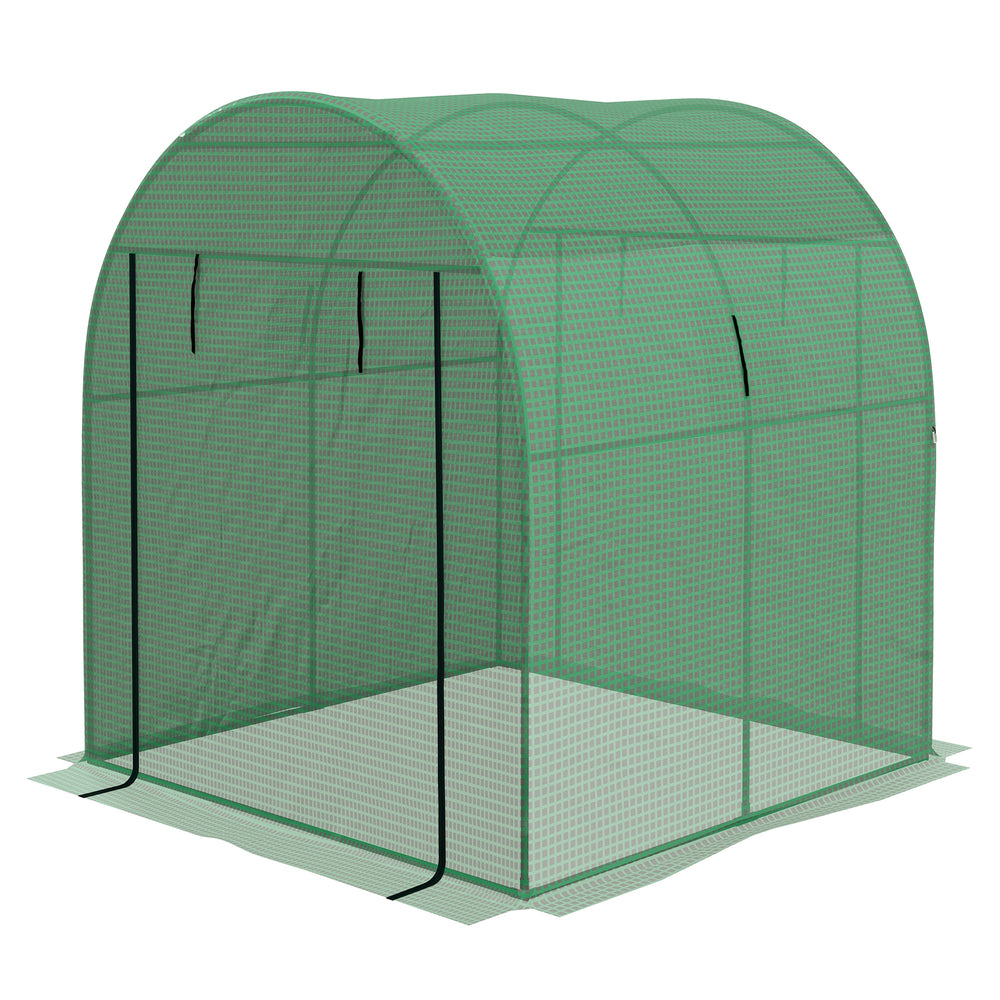 Polytunnel Greenhouse Walk-in Grow House with UV-resistant PE Cover, Doors and Mesh Windows, 1.8 x 1.8 x 2m, Green