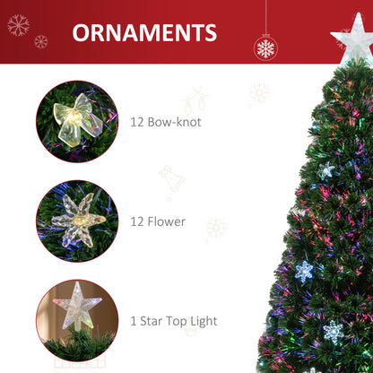 5ft Pre-Lit Fibre Optic Christmas Tree with Multicolour LEDs, Bows & Star