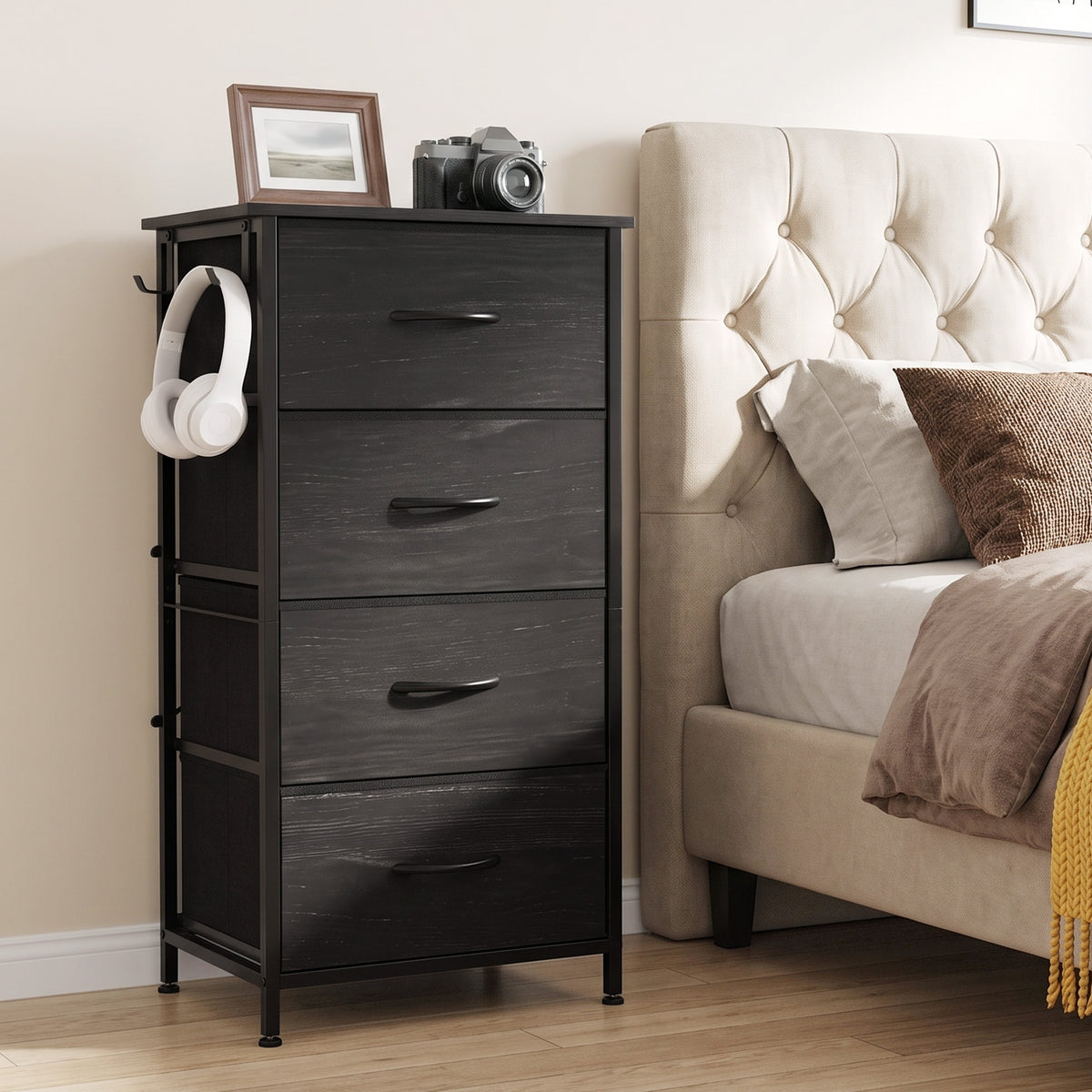 Fabric Chest of Drawers, 4 Drawer Dresser for Bedroom, Black