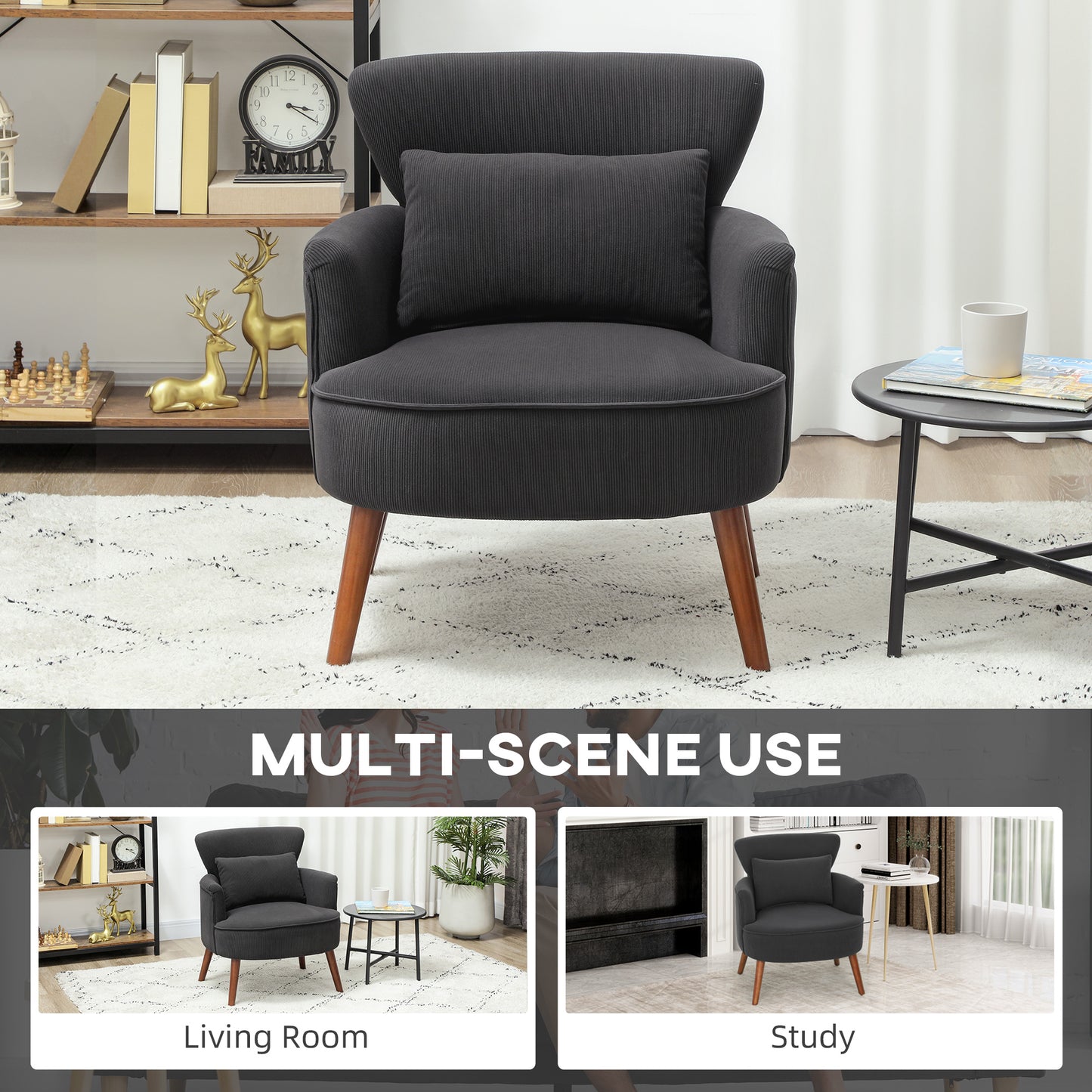 Armchair with Padded Seat and Backrest for Living Room, Black