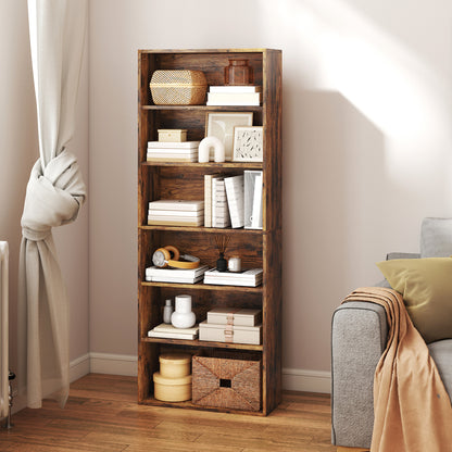 6 Tier Bookshelf, Freestanding Bookcase with Adjustable Shelves, Brown
