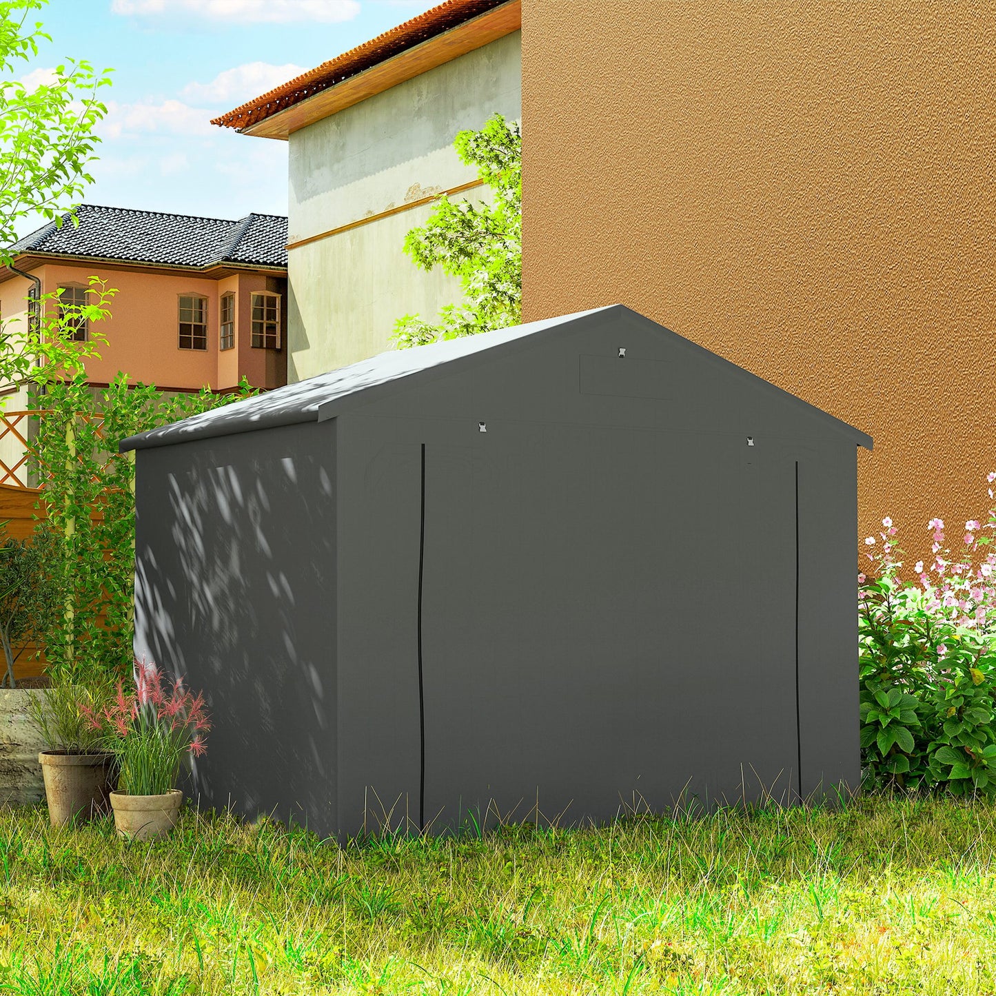 8 x 4 ft Garden Storage Shed with Roll-up Zipper Door, Dark Grey
