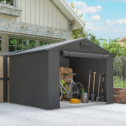 8 x 4 ft Garden Storage Shed with Roll-up Zipper Door, Dark Grey