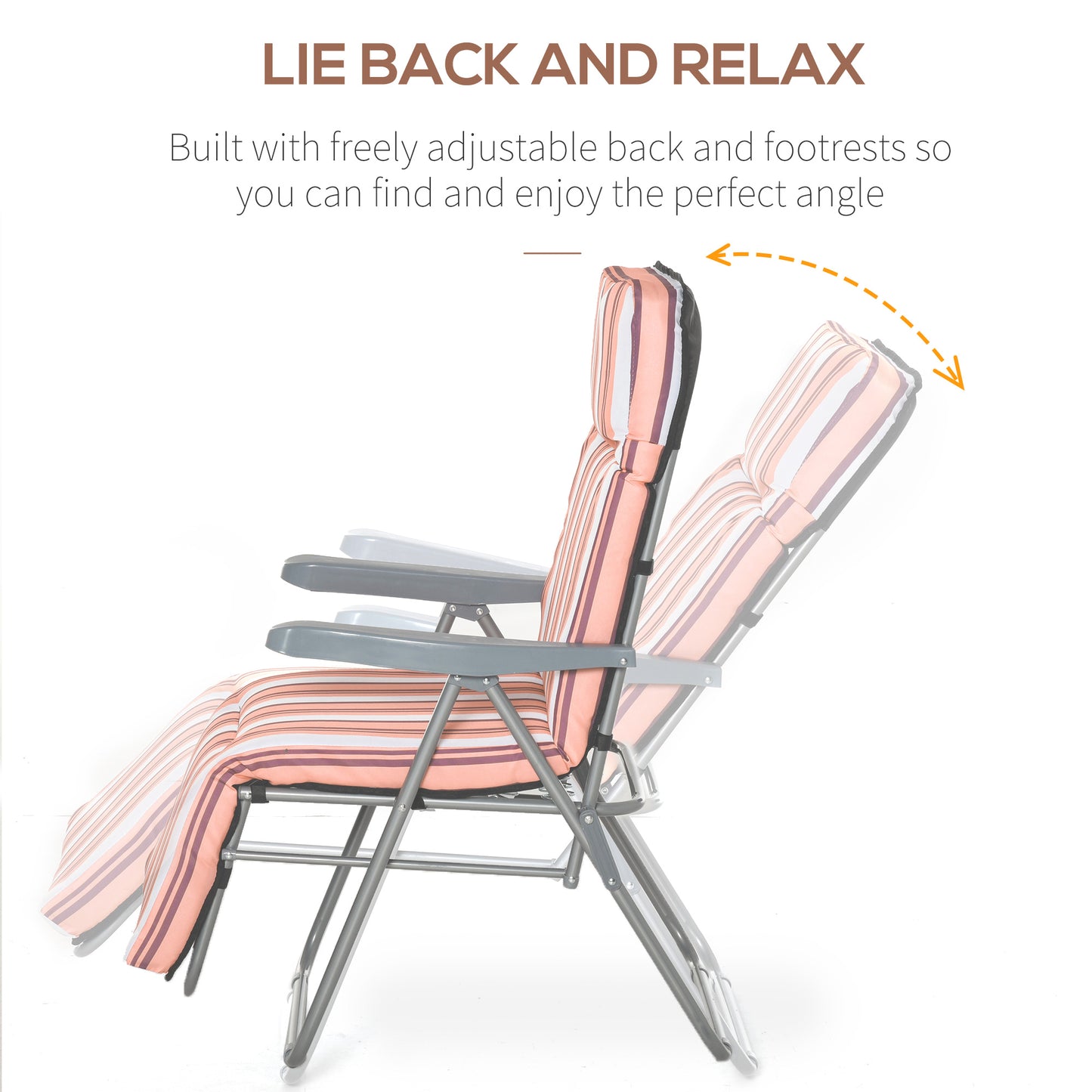Set of 2 Adjustable Sun Lounger Recliner Reclining Seat Orange/White