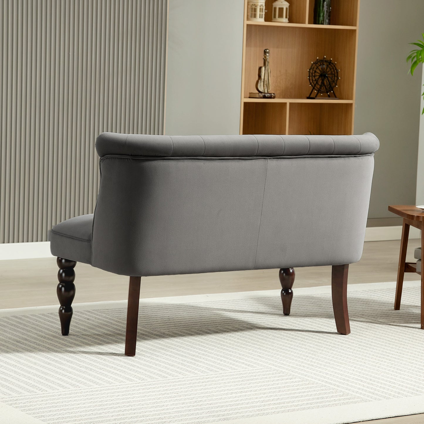 Velvet-Feel Two-Seat Lounger Sofa with Wood Frame, Charcoal Grey