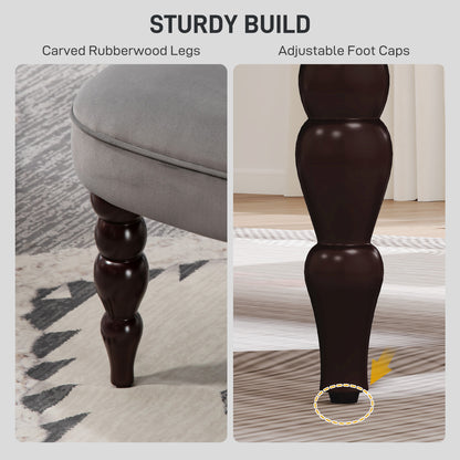 Velvet-Feel Two-Seat Lounger Sofa with Wood Frame, Charcoal Grey