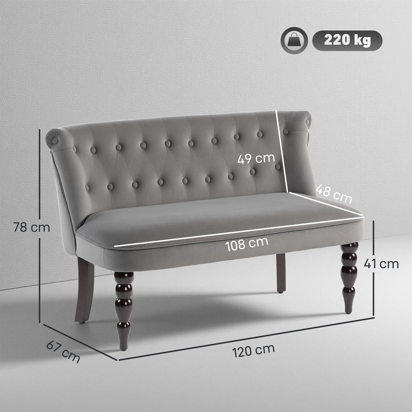 Velvet-Feel Two-Seat Lounger Sofa with Wood Frame, Charcoal Grey