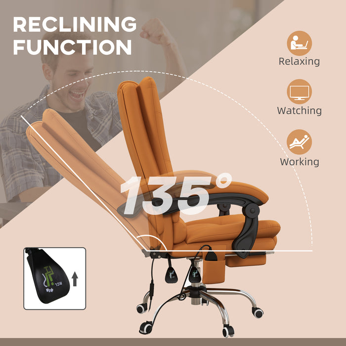 Vibration Massage Office Chair with Heat, PU Leather Computer Chair with Footrest, Armrest, Reclining Back, Brown