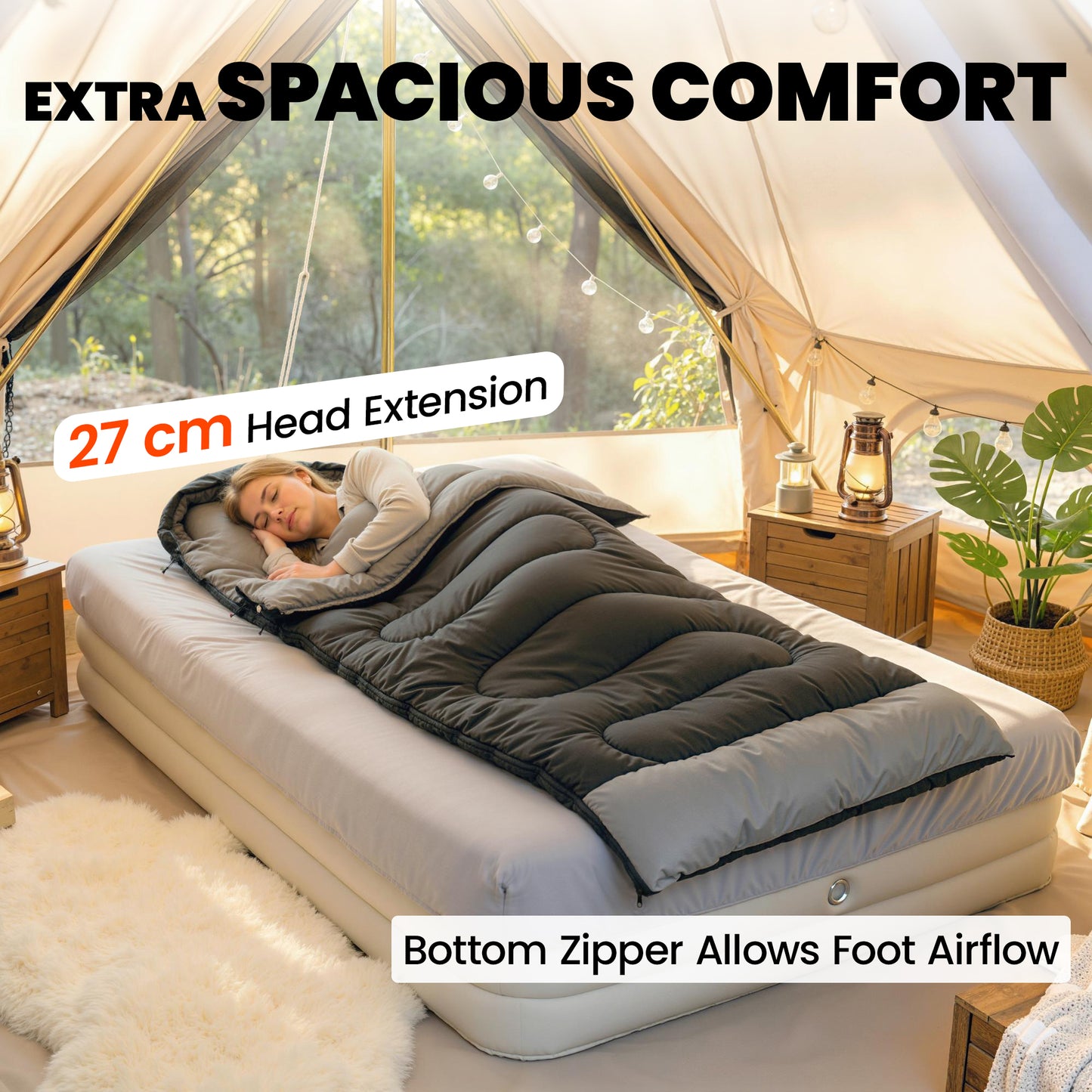 Sleeping Bag for Adults, Lightweight & Compact Sleeping Bag, Black