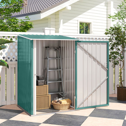 3.3ft x 3.4ft Lean to Garden Shed, Metal Outdoor Storage Shed with Single Lockable Door, Tool Storage Shed for Garden, Patio, Lawn, Green