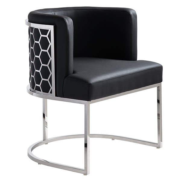 Alveare Dining Chair Silver – Black Faux Leather