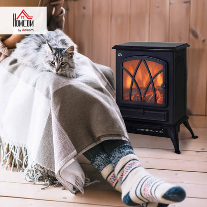 Free Standing Fireplace Flame Effect Electric Heater Log Burning Black